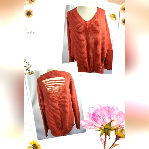 Love J rust orange v-neck sweater women's L  #988 - Picture 1 of 6